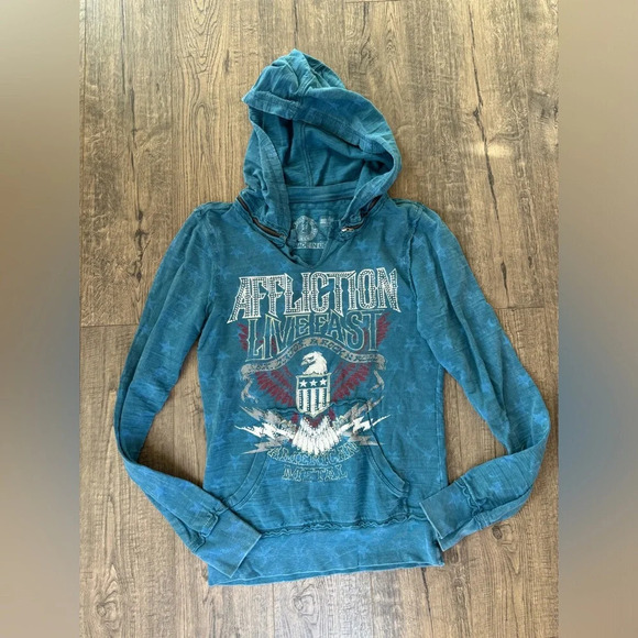 Affliction Women’s Distressed Hoodie - Picture 1 of 3